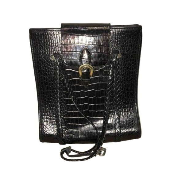 BRIGHTON Satchel: Vintage Brighton croc  embossed black satchel - Picture 1 of 7